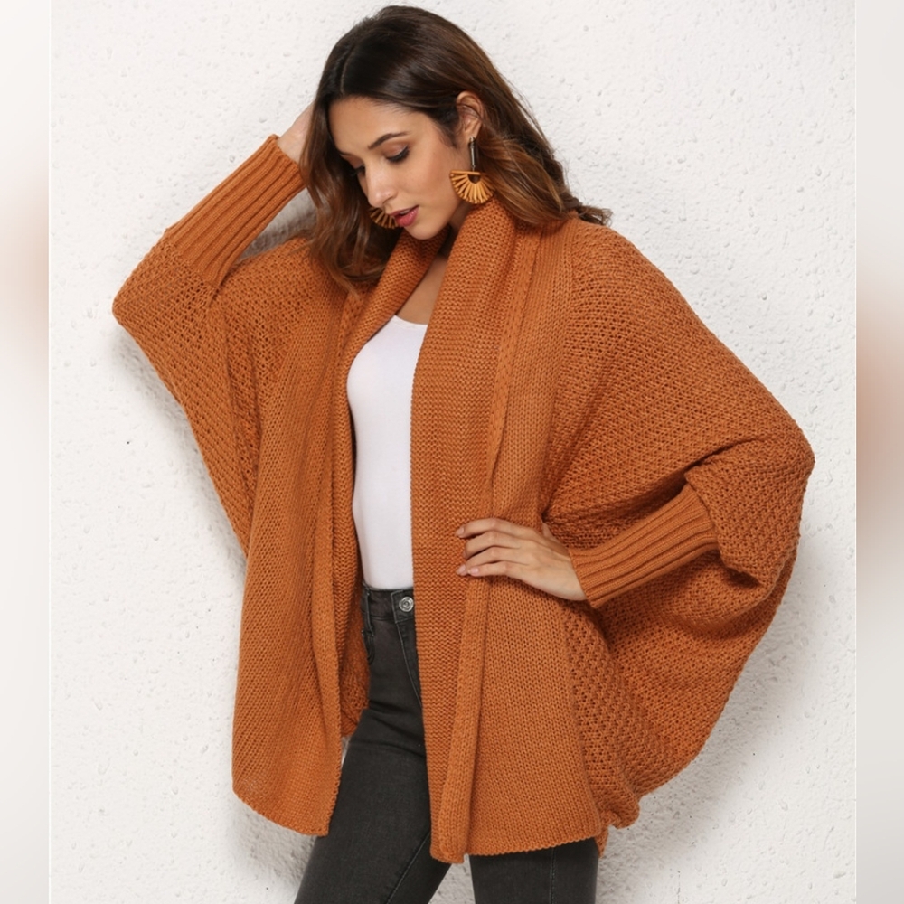 Oversized Knit Cardigan Batwing Sleeve Lightweight Baggy Open Front Sweater Top